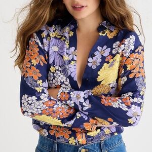 J. Crew Classic-Fit Cupro-Blend Floral Print‎ Shirt Sz 4